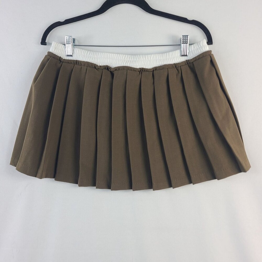 NEW Oak & Fort Womens Pleated Skirt Teak Brown Size M Elastic Waistband - Picture 4 of 7